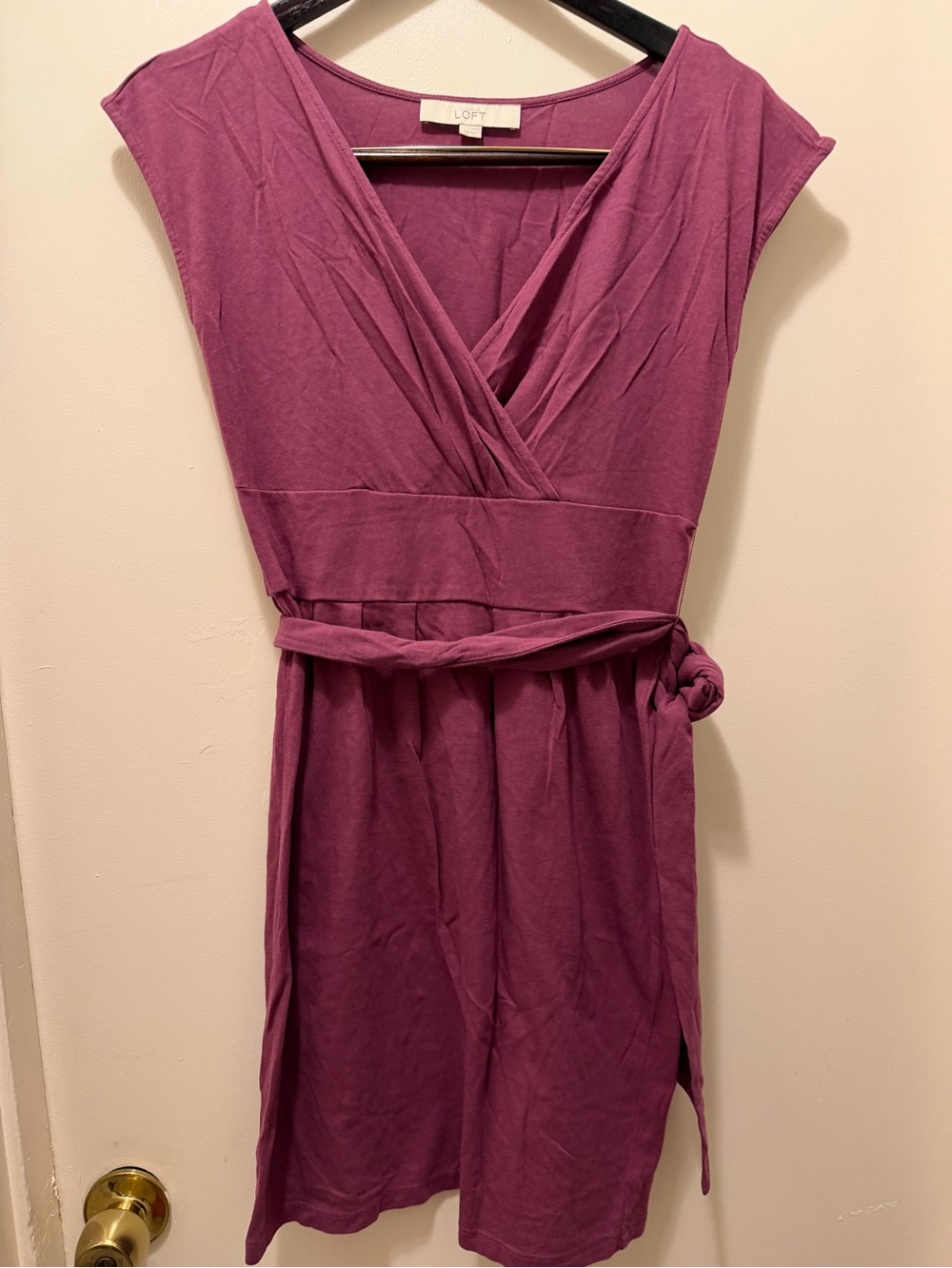 LOFT Purple Wrap-Style Cap Sleeve Dress